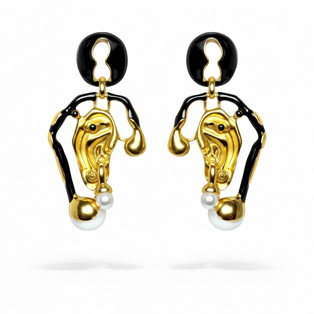 Gold and Black Artistic Earrings